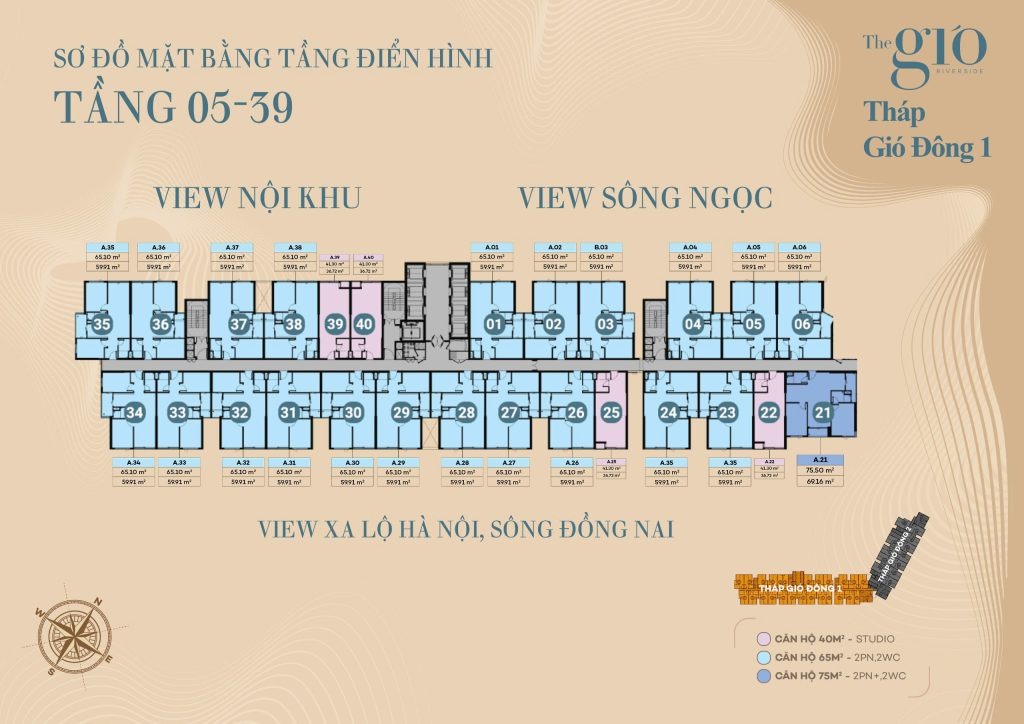 Mặt bằng điển hình tháp Gió Đông 1