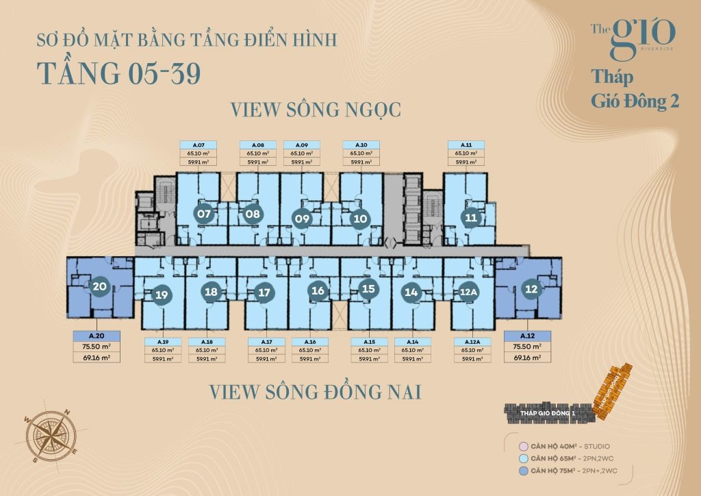 Mặt bằng điển hình tháp Gió Đông 2