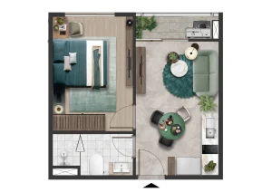 Căn A07 và B07 - B08 | 1PN 1WC diện tích 36,8m2