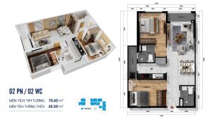 Căn 2PN 2WC - Diện tích 70,6m2