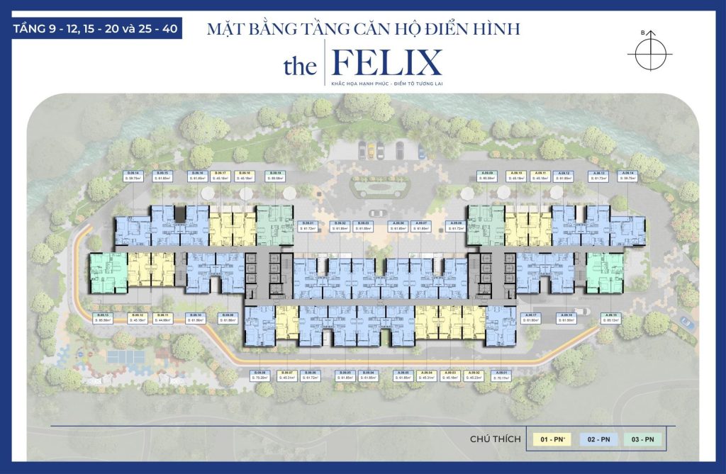 Mặt bằng tầng 9 đến 12; 15 đến 20 và 25 đến 40