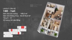 Layout căn hộ 1BR 1WC