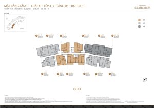 Mặt bằng Tháp C3 - Clio - Bespoke - Tầng 4 - 6 - 8 - 10 tại Orchard Collection
