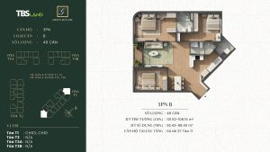 Layout 3PN -B căn hộ Green Skyline
