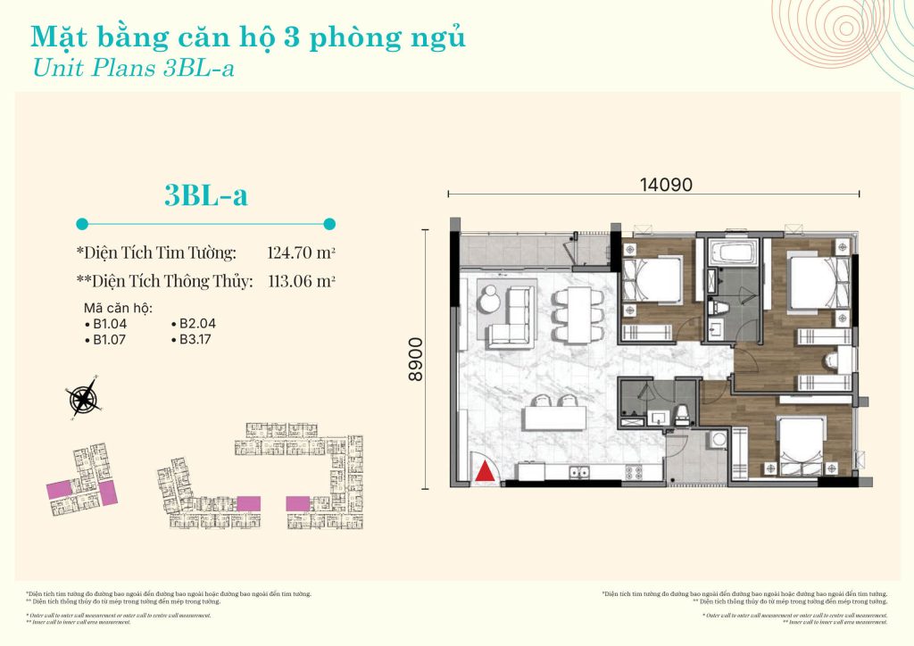 Layout căn hộ 3PN - 3BL-a