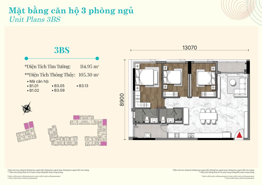 Layout căn hộ 3PN - 3BS